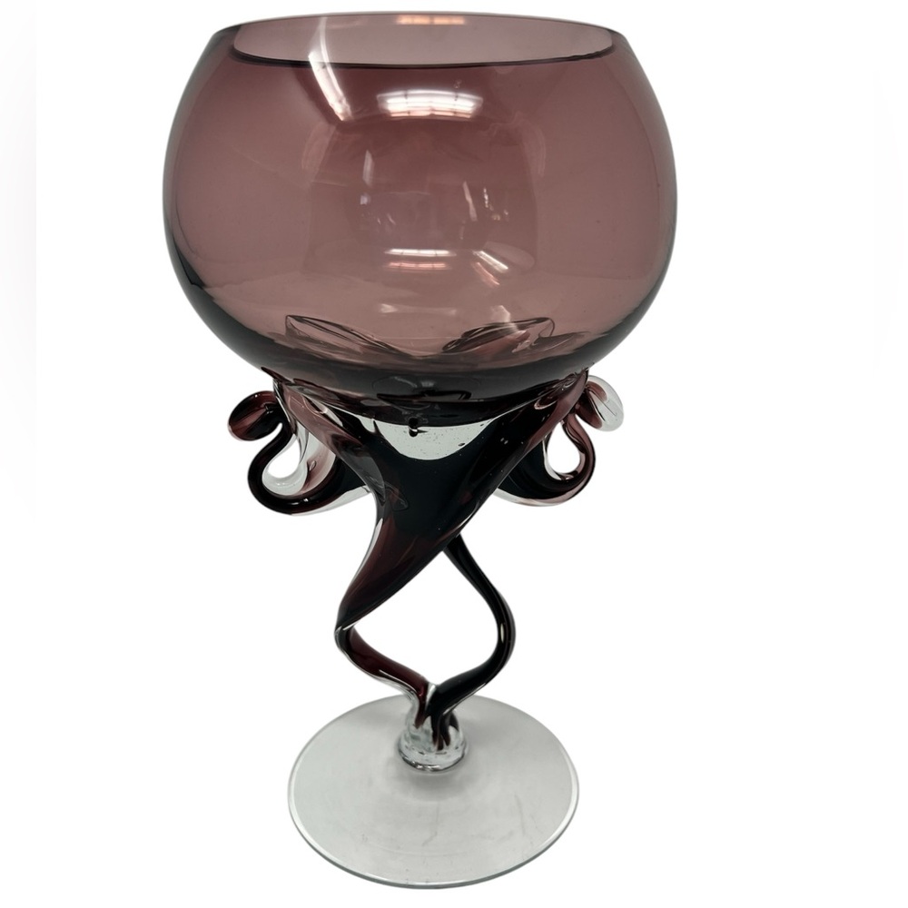 Jozefina Krosno Art Jelly Fish Inspired Glass Goblet Amethyst Purple Hand Blown